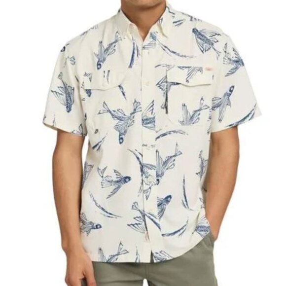 NWT Faherty Shorelite Air Short Sleeve Performance Button-Up Shirt, MEDIUM